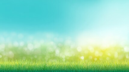 Keuken achterwand Turquoise Spring green field with easter sky and sun in soft pastel colors, blurred bokeh background illustration showing nature holiday mood, seasonal landscape concept for celebration design  © 锴 张