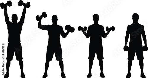 Silhouette of happy family, children playing ball, mother lifting toddler, joyful couple jumping, businessman traveling, athletes exercising, isolated on white, vector.