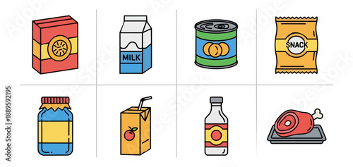 Assorted food items collection vector illustration design