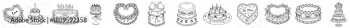 Valentine’s Day cake illustration set with pink and romantic desserts, hand-drawn sweet bakery for February 14, love themed cakes, cupcakes and pastries