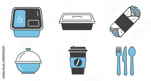 Graphic illustration of food and drink icons on black background