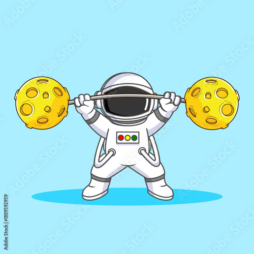 Astronaut Weightlifting with Moon Barbell Vector Illustration Cartoon Design