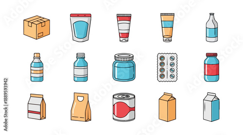 Assorted packaging and containers on black background