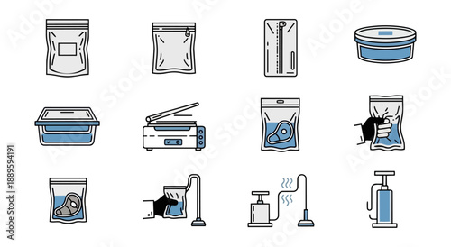 Assortment of transparent plastic bags and containers isolated on dark background