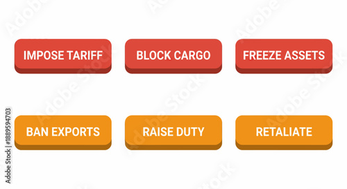 Set of economic sanction buttons for trade war vector illustration