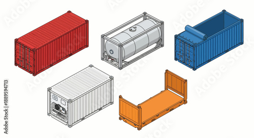 Set of industrial shipping containers for logistics isometric vector illustration