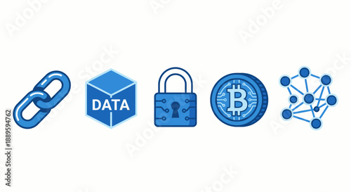Blockchain technology and cryptocurrency icon set vector illustration