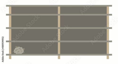 Empty store shelves with tumbleweed vector illustration