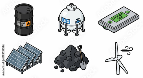 Energy resources and power icons set vector illustration