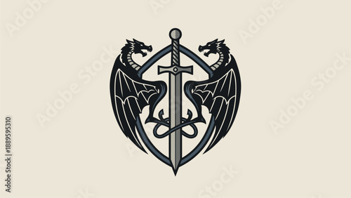 Heraldic Dragon Crest with Sword