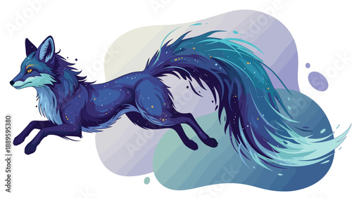 Fantasy Fox Illustration: Leaping Cosmic Creature