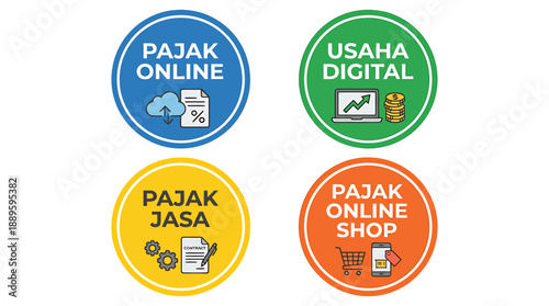 Set of Vector Icons Representing Online Tax Services and Digital Business