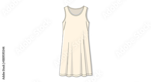 Elegant cotton nightgown isolated on white background, featuring simple sleeveless design and soft flowing fabric