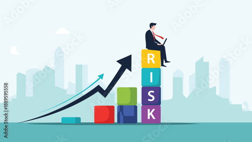 Strategic entrepreneur evaluates financial risks while monitoring growth trends and market fluctuations from a high-altitude perspective.
