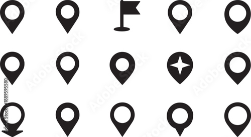 Location in black color map pins flags navigation desig