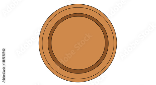 Brown circular coaster with water ring effect isolated on white background, minimalist design with clean lines and smooth texture