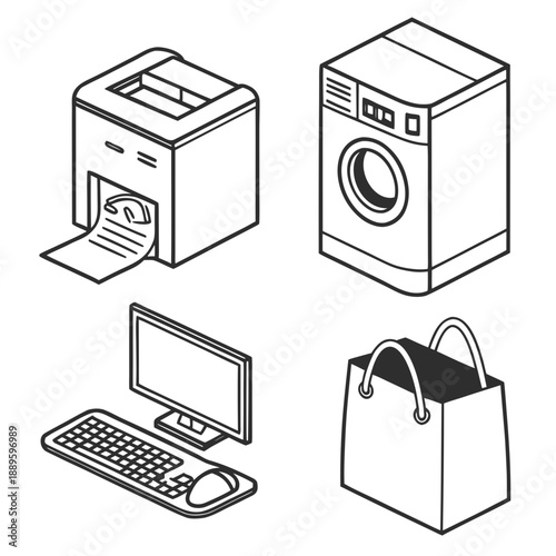 Smart Printer and Wearable Tech Icons for Connected Home & IoT