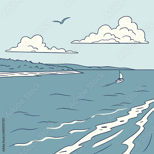 Calm Ocean Horizon with Gentle Waves, Peaceful Natural Scene