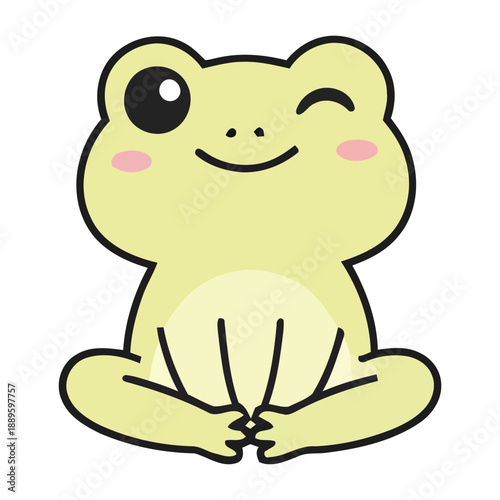 A cute cartoon frog sitting in a meditative pose with a smiling face