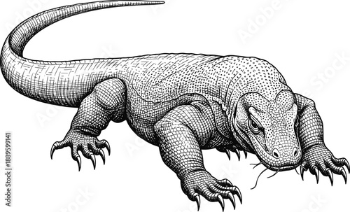 Detailed hand drawn lizard illustration, realistic reptile sketch in vintage engraving style for tattoo design wildlife logo and nature themed vector art