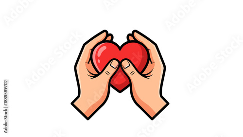 Hands holding a red heart symbol.