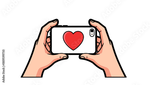 Hands holding a smartphone with heart.