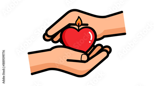 Hands holding a red heart symbol.