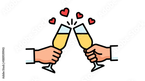 Two hands clinking champagne glasses in celebration.