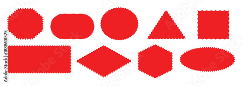 Set of red Zigzag shape set.Red zigzag lines on black background create abstract graphic design. Rectangle shape frame with zigzag edge.