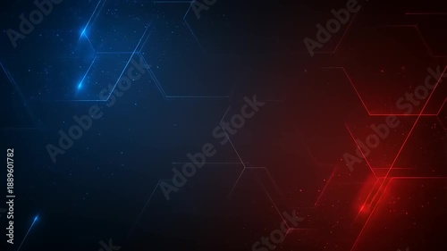 Abstract digital backdrop with geometric lines and particles, blue and red divided