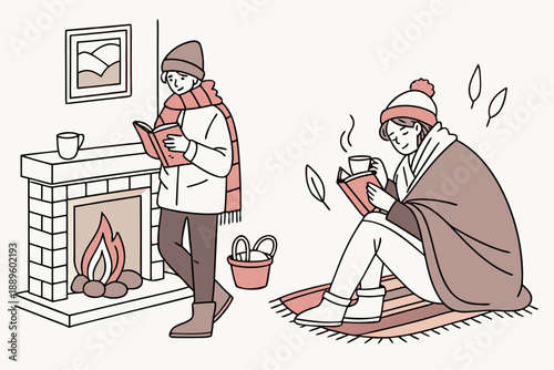 Cold Season Daily Life Illustration Clean Vector (3)