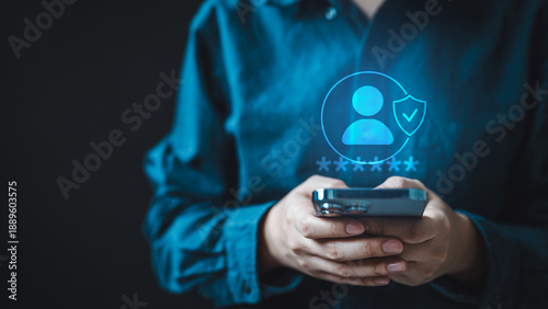 Canvas-taulu Login activity and account security concept showing user profile verification on mobile device