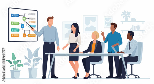 Business Team Meeting, Presentation, Strategy Session.