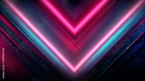 Abstract neon design with layers of pink, blue, and black. Geometric, angled, and textured