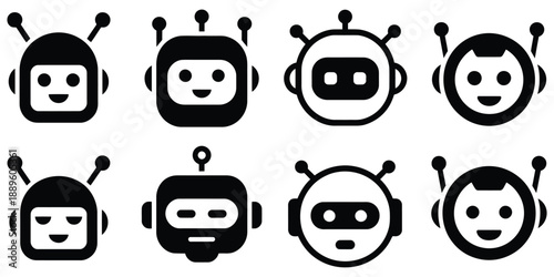artificial intelligence robot logo with smart chatbot cyborg head minimal icon symbol for modern tech and automation brands.