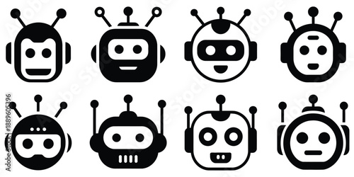 artificial intelligence robot logo with smart chatbot cyborg head minimal icon symbol for modern tech and automation brands.