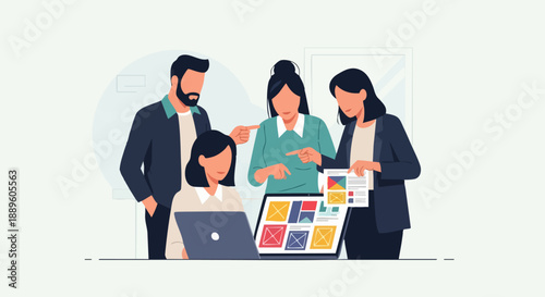 Team of business professionals collaborating on project.