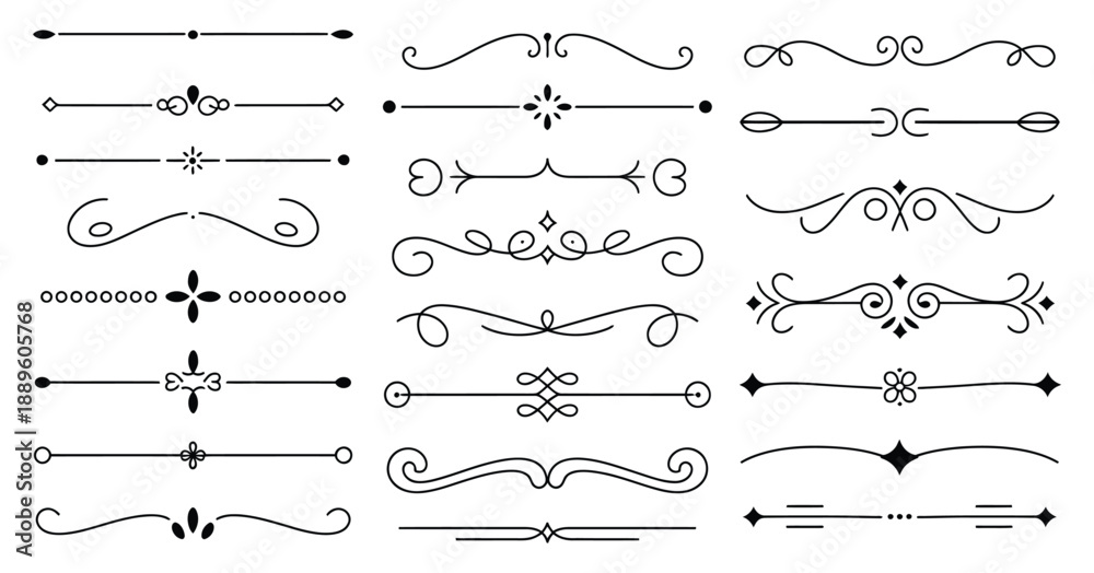 Obraz premium Decorative ornamental borders and divider elements featuring elegant swirls, luxury flourishes, and timeless decorative patterns for wedding design, certificates, packaging, typography, and digital 