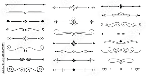 Decorative vintage borders and dividers set with ornate swirls, classic decorative frames, refined embellishments, and elegant design elements for print layouts, UI design, and creative compositions.