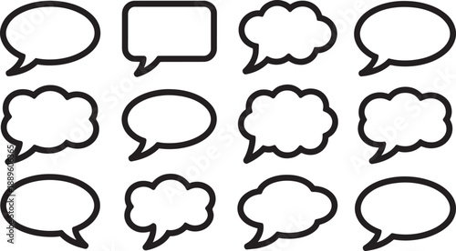 Black speech bubbles on white background symbols conversation