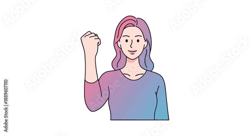 Young Woman Expressing Triumph and Motivation With Her Fist Raised In A Positive Gesture Of Success And Determination Isolated On White Background