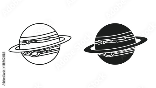 Saturn planet illustration in black and white