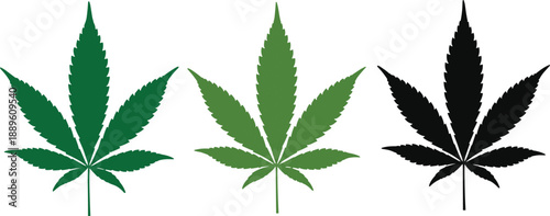 Cannabis marijuana hemp leaf icons set in green and black colors for medical herbal drug vector illustration, And