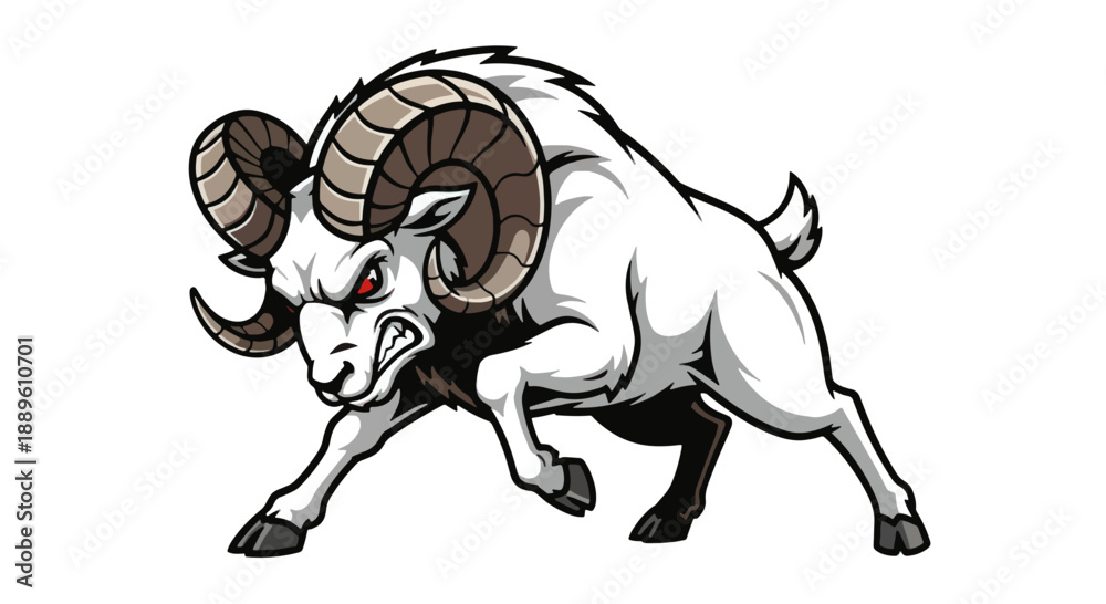 Fototapeta premium Furious Bighorn Ram Charging Forward with Intense Aggression