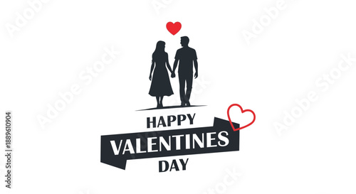 A romantic valentine s day illustration featuring a couple holding hands with hearts and festive text high quality professional