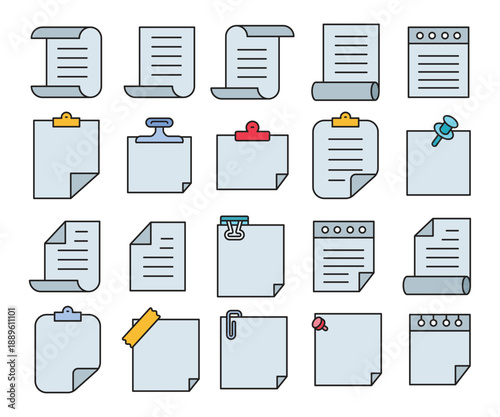 memo notepaper icons set vector illustration