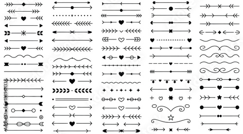 Decorative hand drawn text divider set featuring line ornaments vector collection, floral flourish borders, stylish page break symbols, and elegant wedding invitation header elements for print 