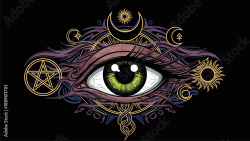 Mystical Eye with Celestial Symbols - Occult Art
