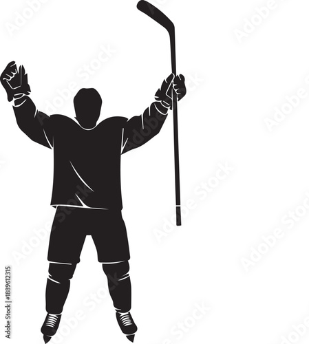 Canvas Print Ice hockey player celebrating Silhouette vector black on a white background