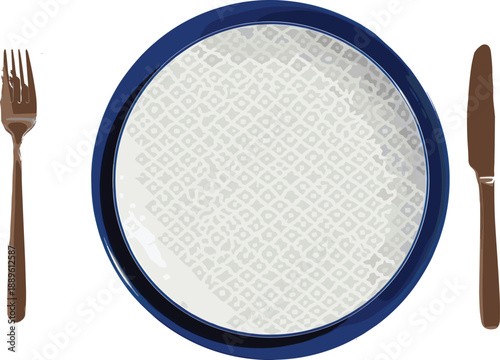 Minimal table place setting with empty plate fork and knife arranged neatly representing dining etiquette restaurant service and modern food presentation flat vector illustration